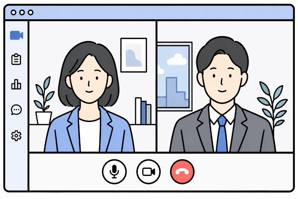 bizpla標準搭載のWEB面接でオンライン面接を実施している画面イメージ