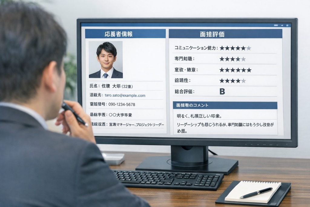面接評価と応募者情報の確認